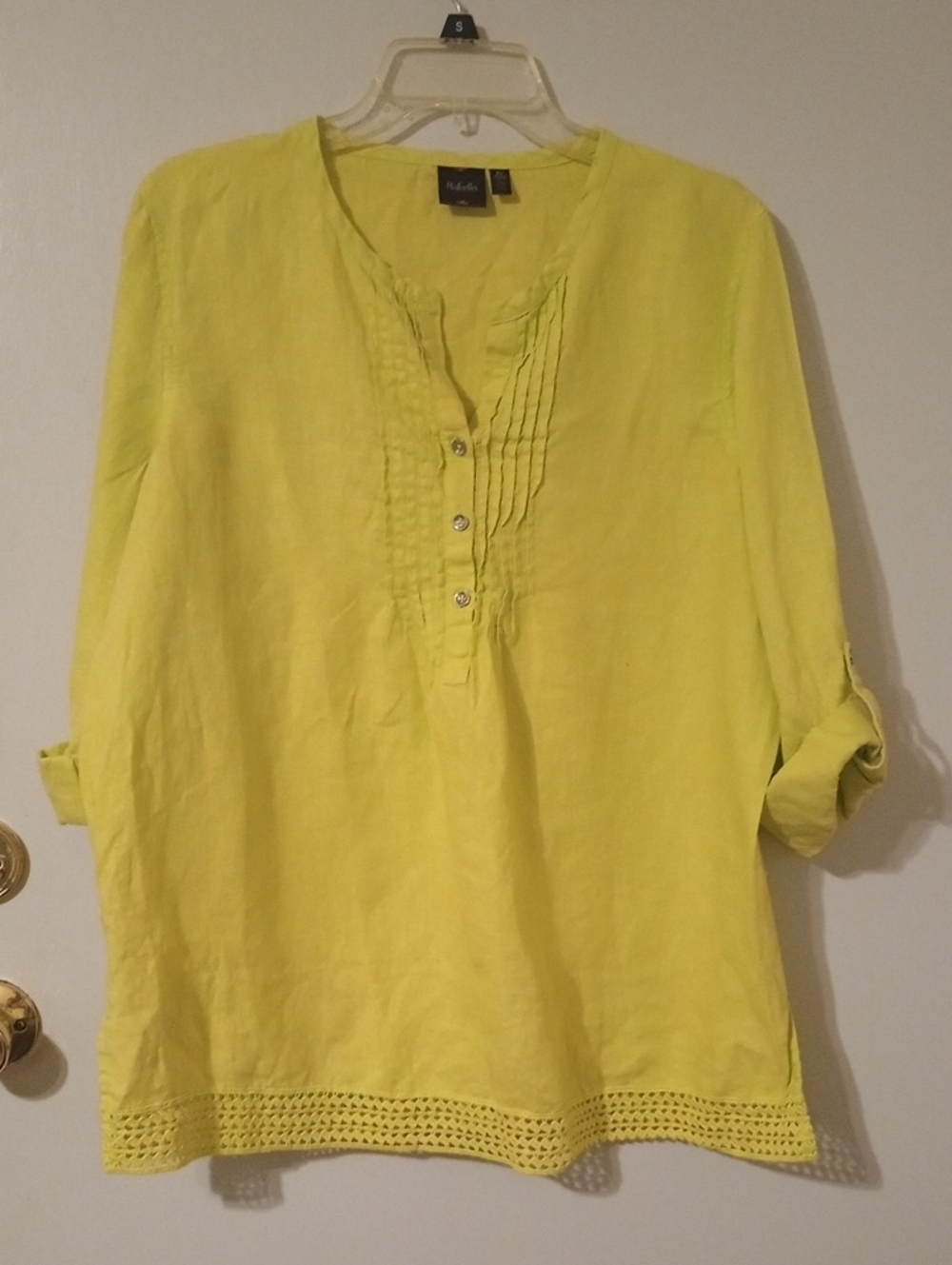 Rafaella Light Green 100% Linen Pintuck Tunic Sz XL